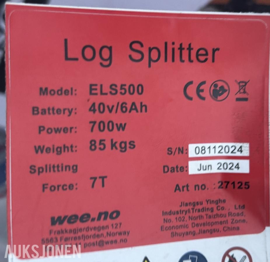 2024 OSP ELS500 elektrisk vedkløyver 7 tonn, 2 batterier og lader