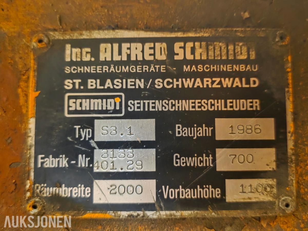 1986 Schmidt S3.1 Snøfres / sidesnøfres, 200 cm arbeidsbredde