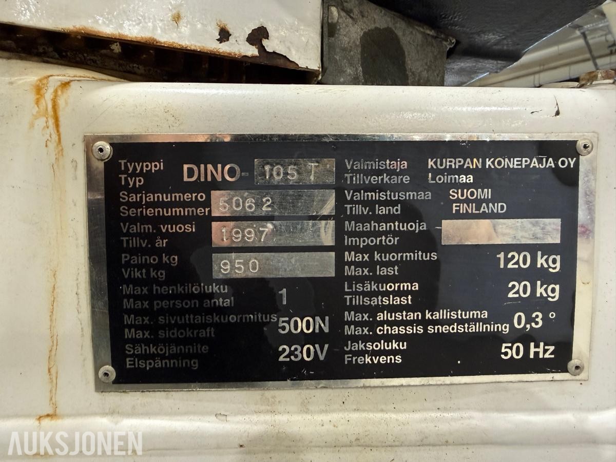 1997 Dino 105T tilhengermontert lift - årskontrollert og godkjent 14/10.2026