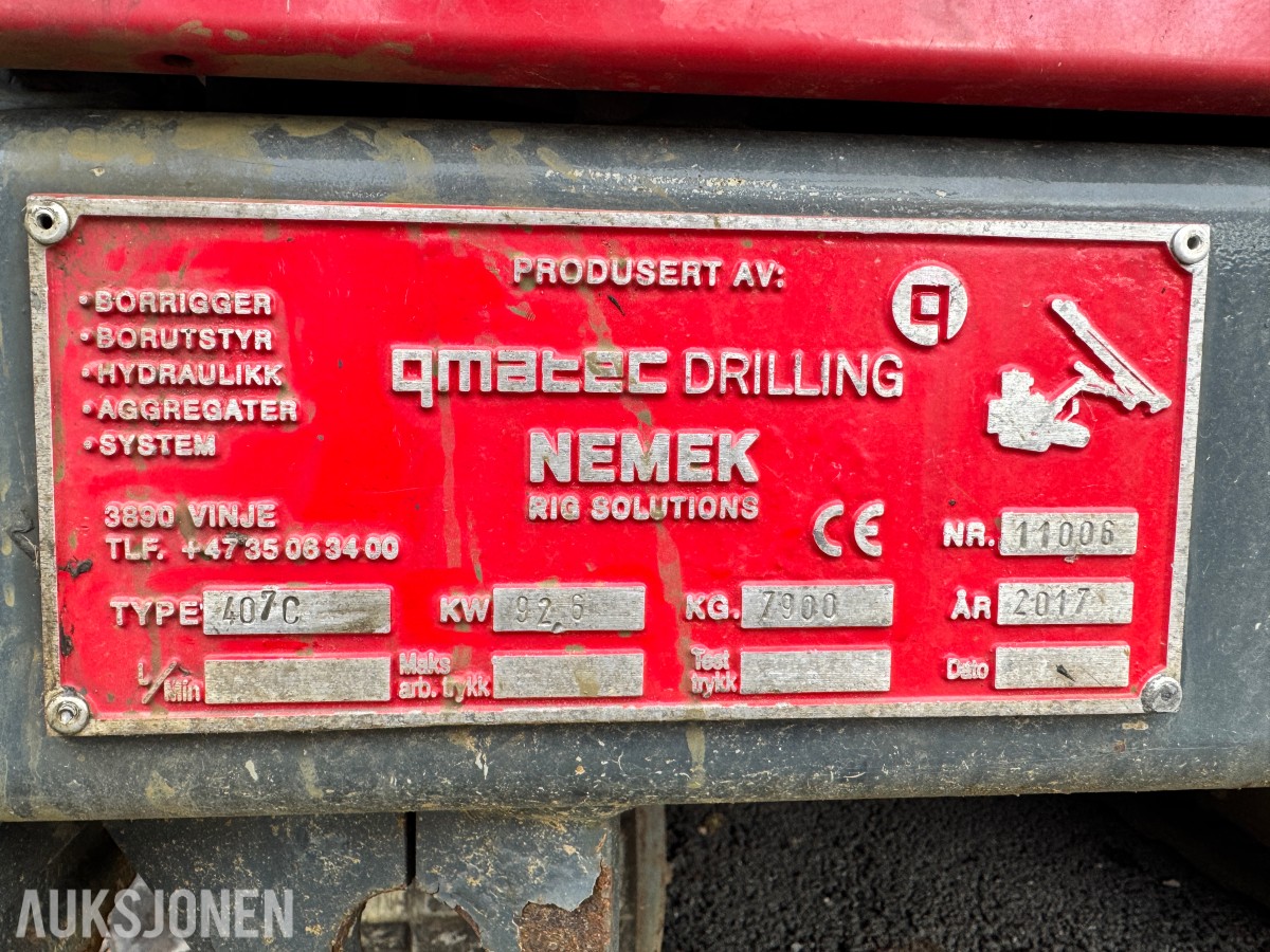 2017 Qmatec Drilling 407C Borerigg