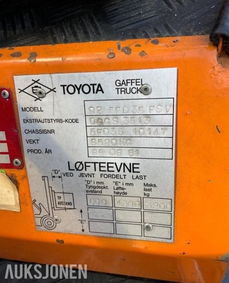 1988 Toyota 02-5FD35 Dieseltruck 3,2-Tonns – 4,3m