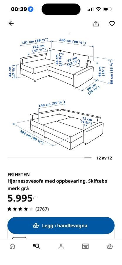 IKEA  Friheten hjørnesovesofa 