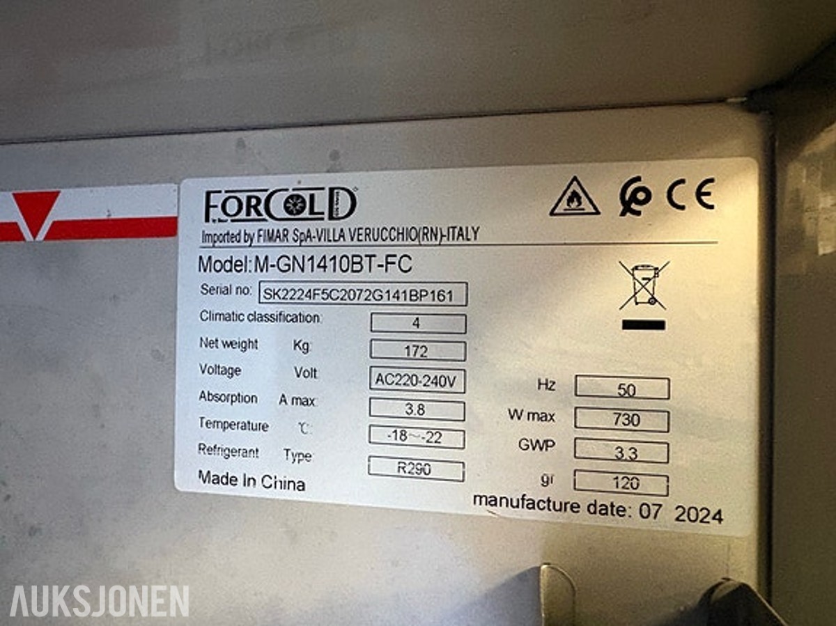 2024 Forcold fryseskap M-GN1410BT-FC, 2 dører, rustfritt stål