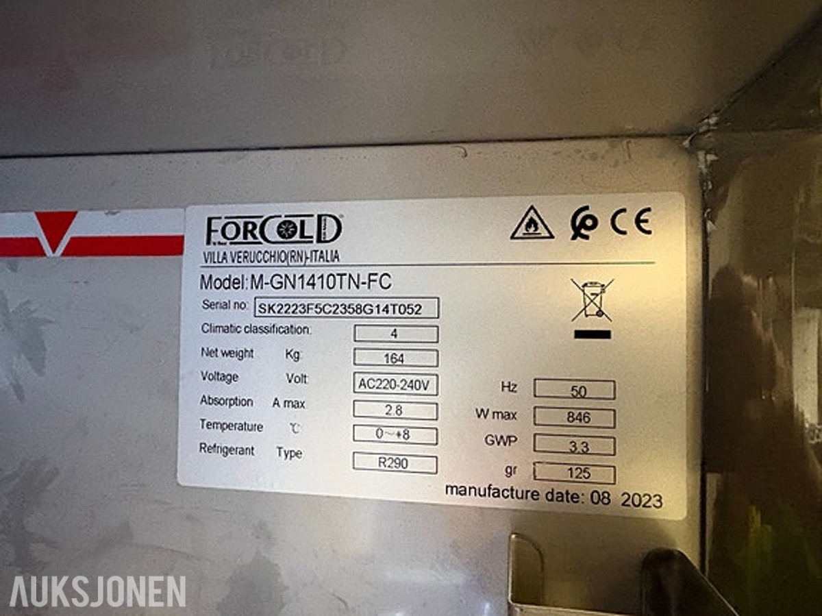 2023 Forcold kjøleskap M-GN1410TN-FC, 2 dører, rustfritt stål
