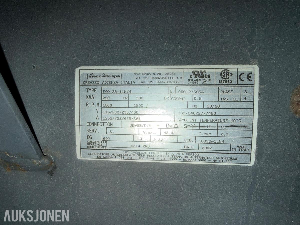 2007 INMESOL 230 kVA DIESELAGGREGAT – IVECO 7,8L – MECC ALTE – MOTORVARMER