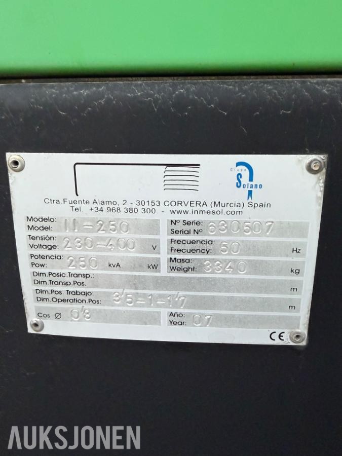 2007 INMESOL 230 kVA DIESELAGGREGAT – IVECO 7,8L – MECC ALTE – MOTORVARMER