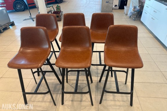 6 stk. høye stoler – brune med sort understell