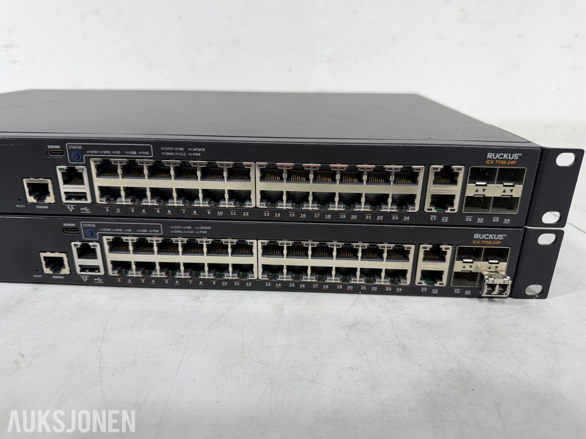 2 stk Ruckus ICX 7150-24P PoE+ nettverksswitcher
