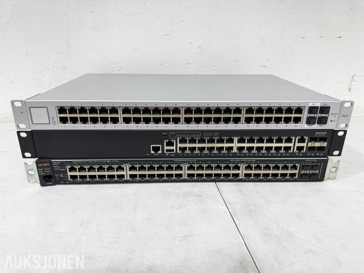 Ubiquiti, Ruckus og Aruba/HPE nettverksswitcher
