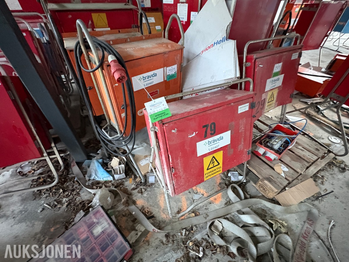 Ca. 80 byggestrømskap – 230/400 volt selges samlet