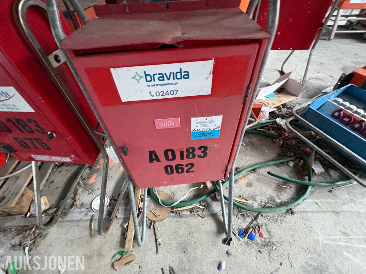 Ca. 80 byggestrømskap – 230/400 volt selges samlet