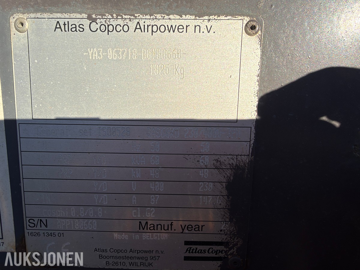 2011 Atlas Copco QAS 60 strømaggregat - 230V / 400V