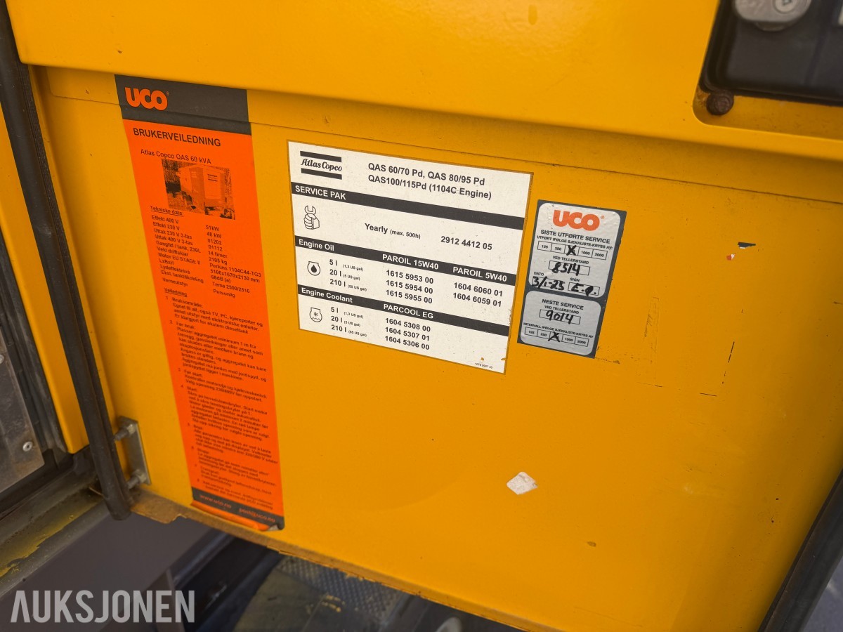 2011 Atlas Copco QAS 60 strømaggregat - 230V / 400V