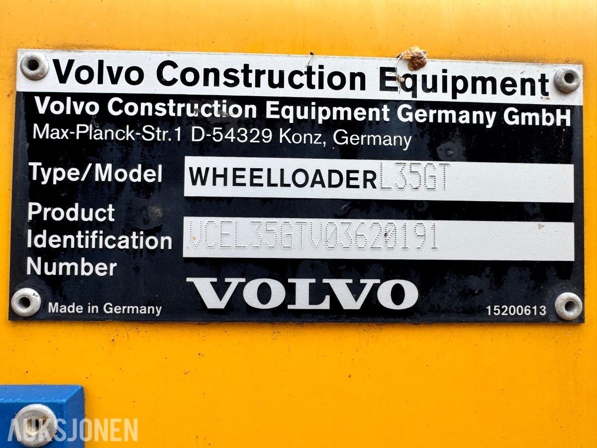 2015 Volvo L35G Hjullaster, 1614 timer, skuffe, hydraulikkuttak