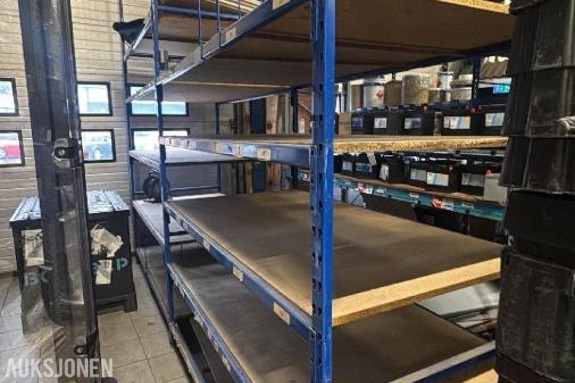 2 seksjoner lagerreol – 180 x 100 x 300 cm – sponplatehyller