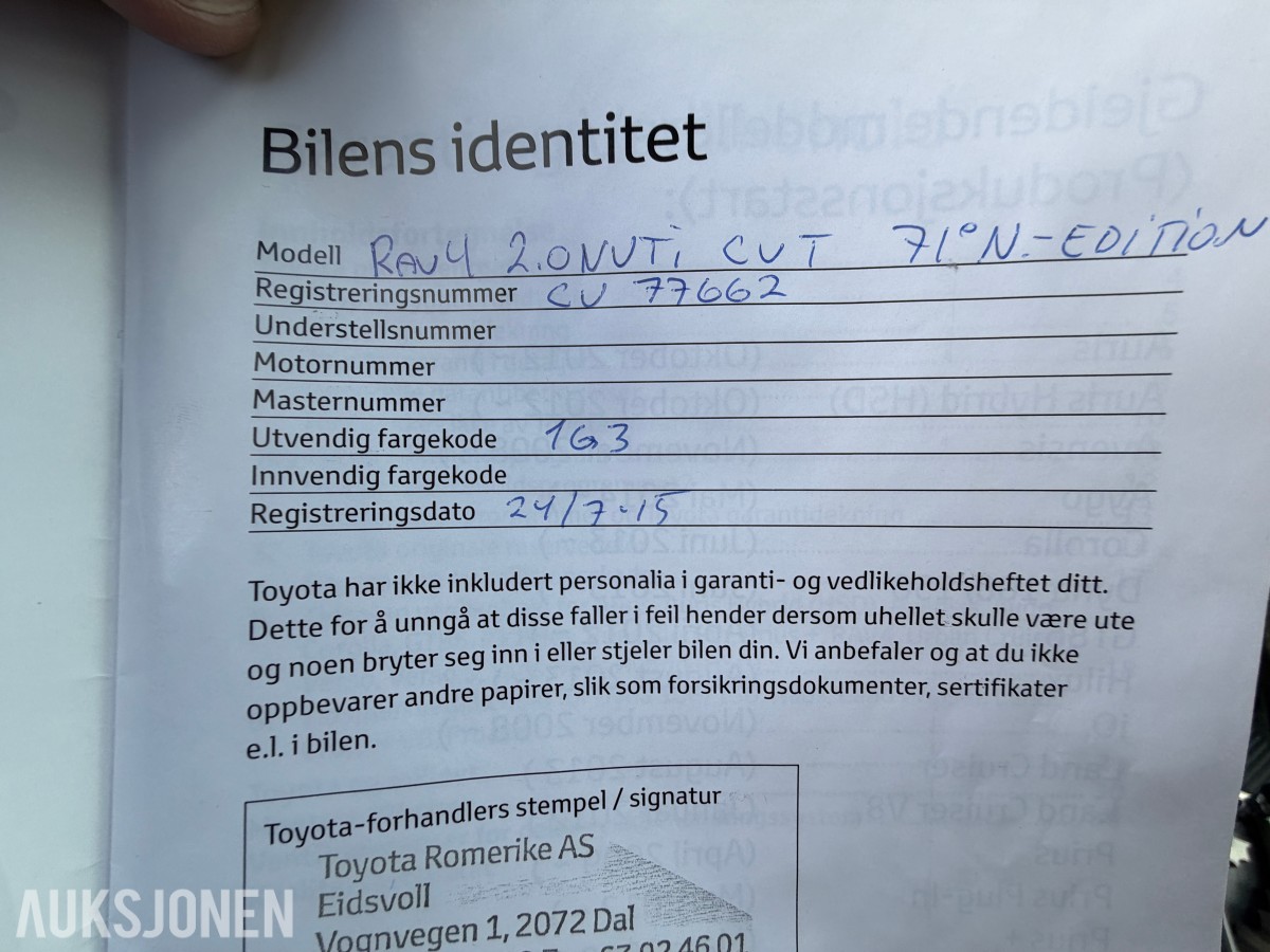 2015 Toyota RAV4 2.0-152 4WD / Servicehistorikk / Hengerfeste / Automat