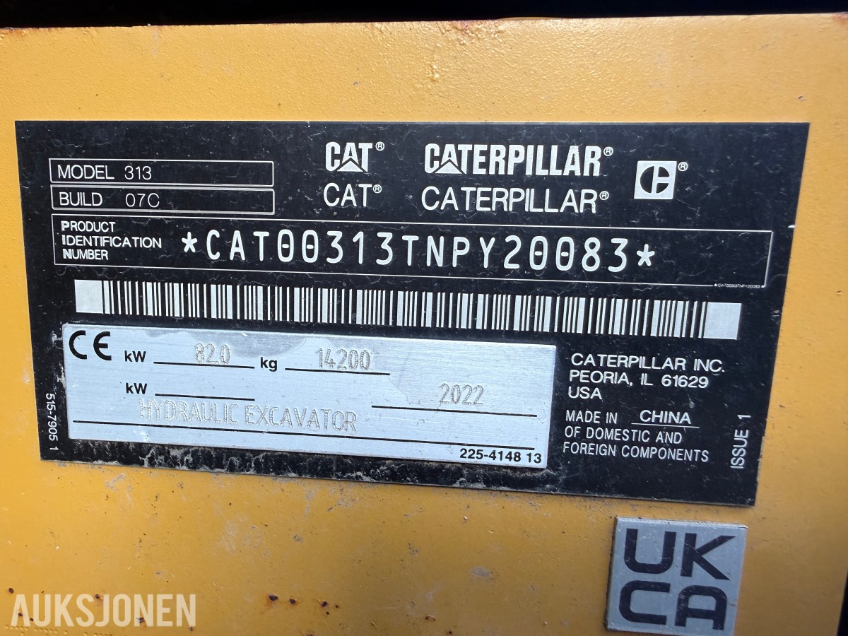 2022 Cat 313 Gravemaskin m/skjær-Cat tiltrotator og sentralsmøring