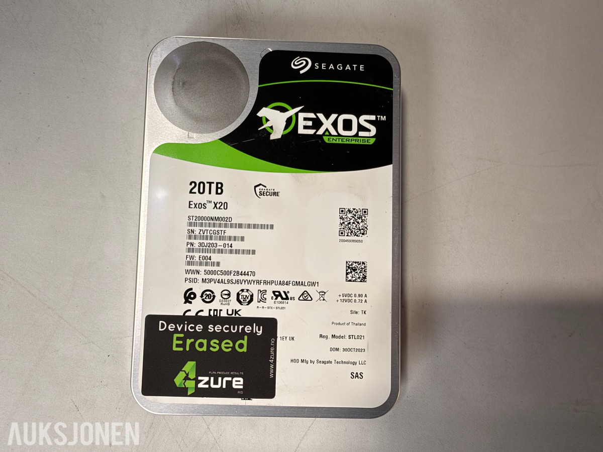 10 stk Seagate Exos X20 20TB SAS harddisker
