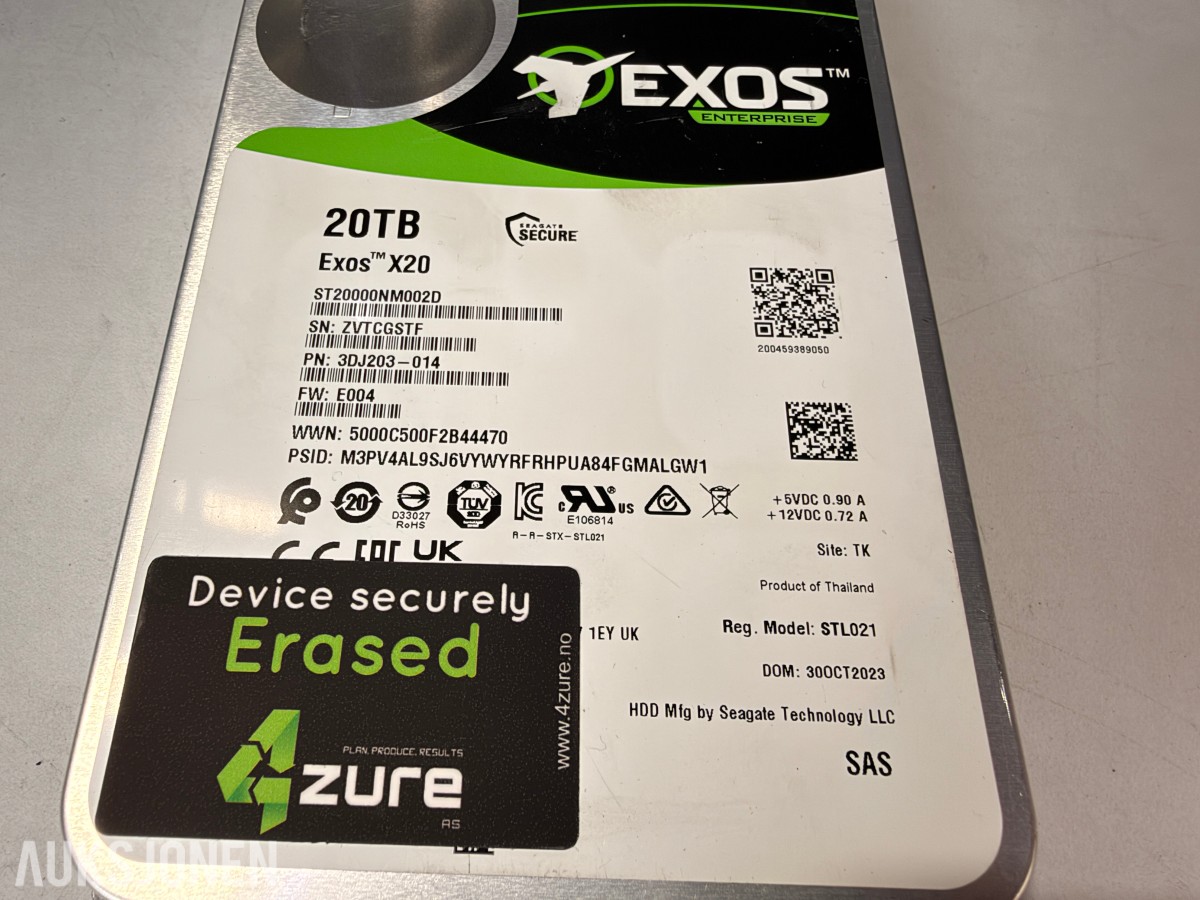 10 stk Seagate Exos X20 20TB SAS harddisker