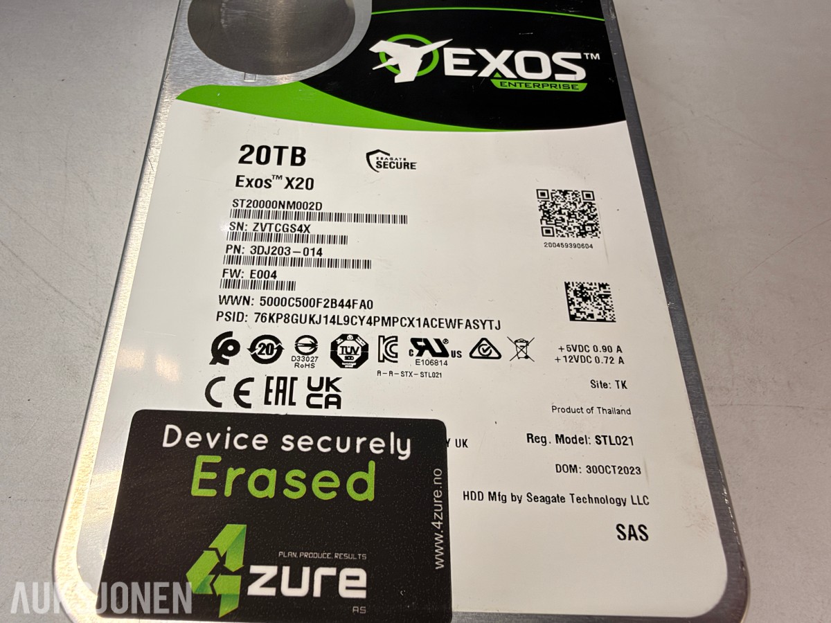10 stk Seagate Exos X20 20TB SAS harddisker