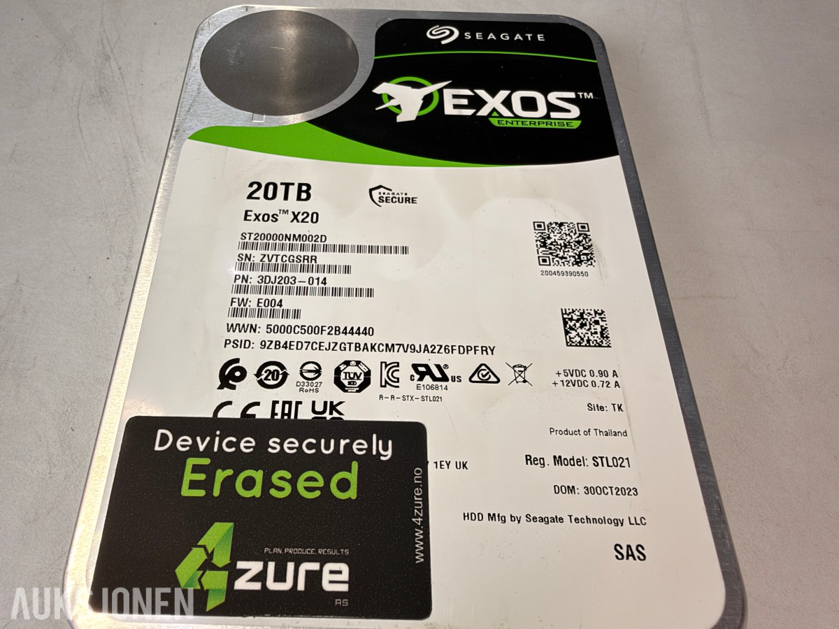 10 stk Seagate Exos X20 20TB SAS harddisker