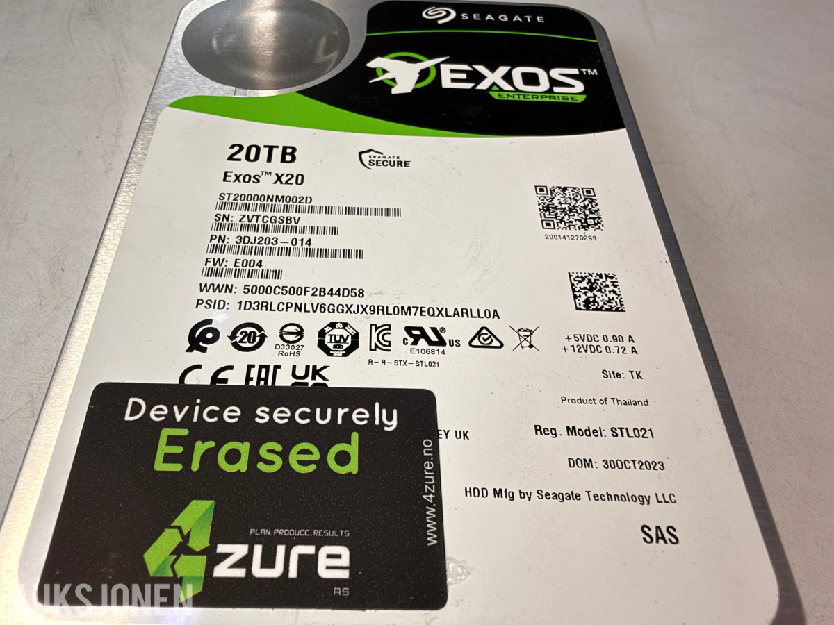 10 stk Seagate Exos X20 20TB SAS harddisker