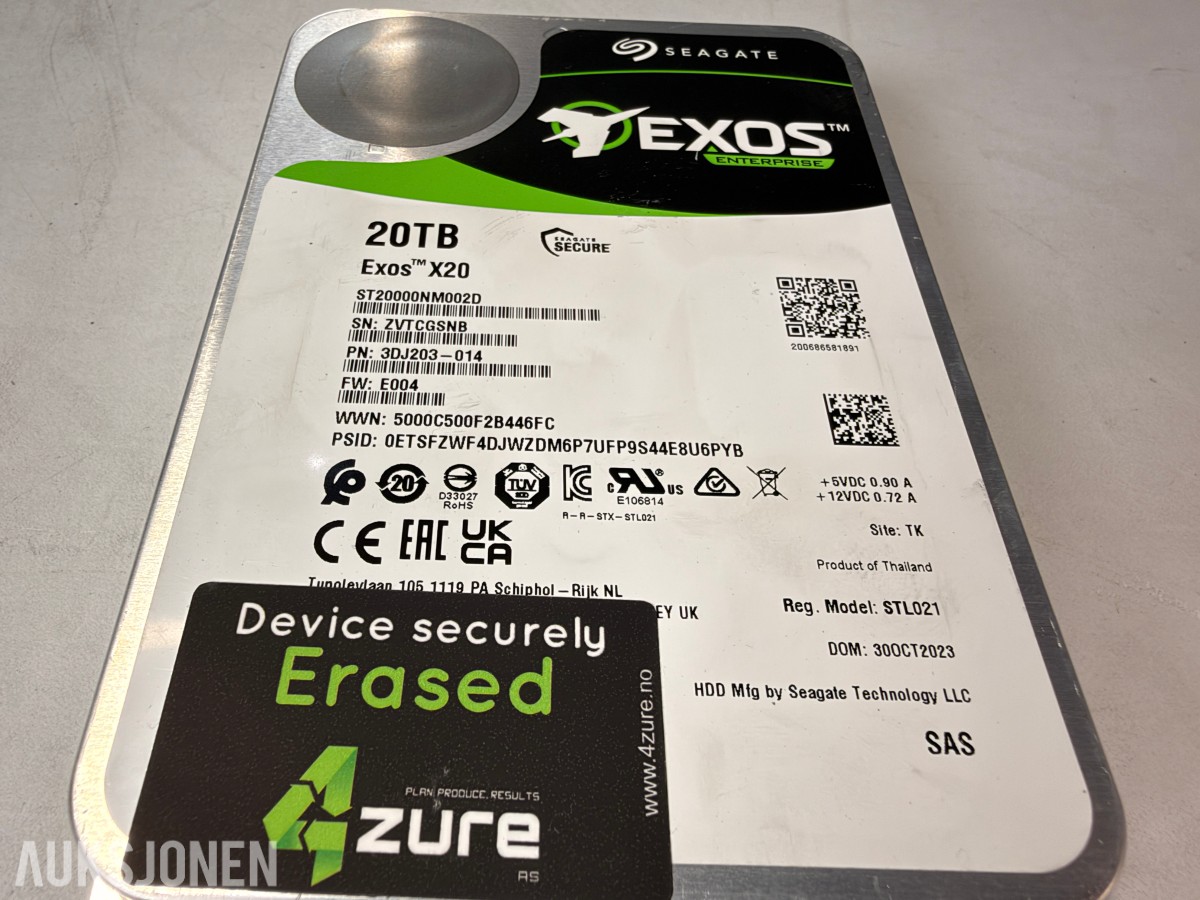 10 stk Seagate Exos X20 20TB SAS harddisker