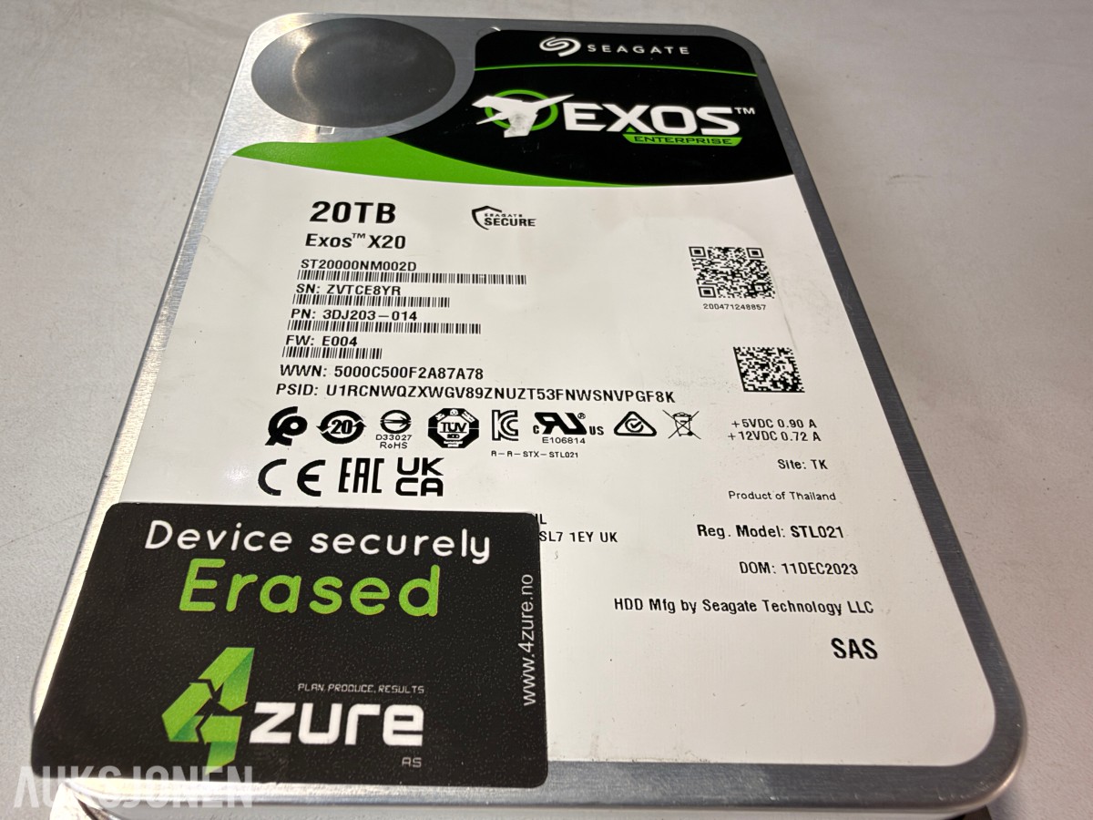10 stk Seagate Exos X20 20TB SAS harddisker