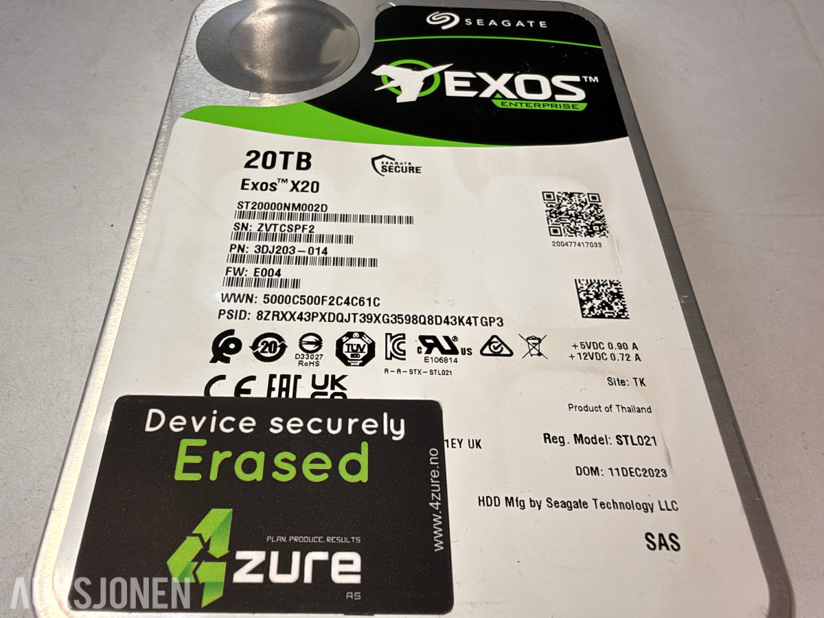 10 stk Seagate Exos X20 20TB SAS harddisker