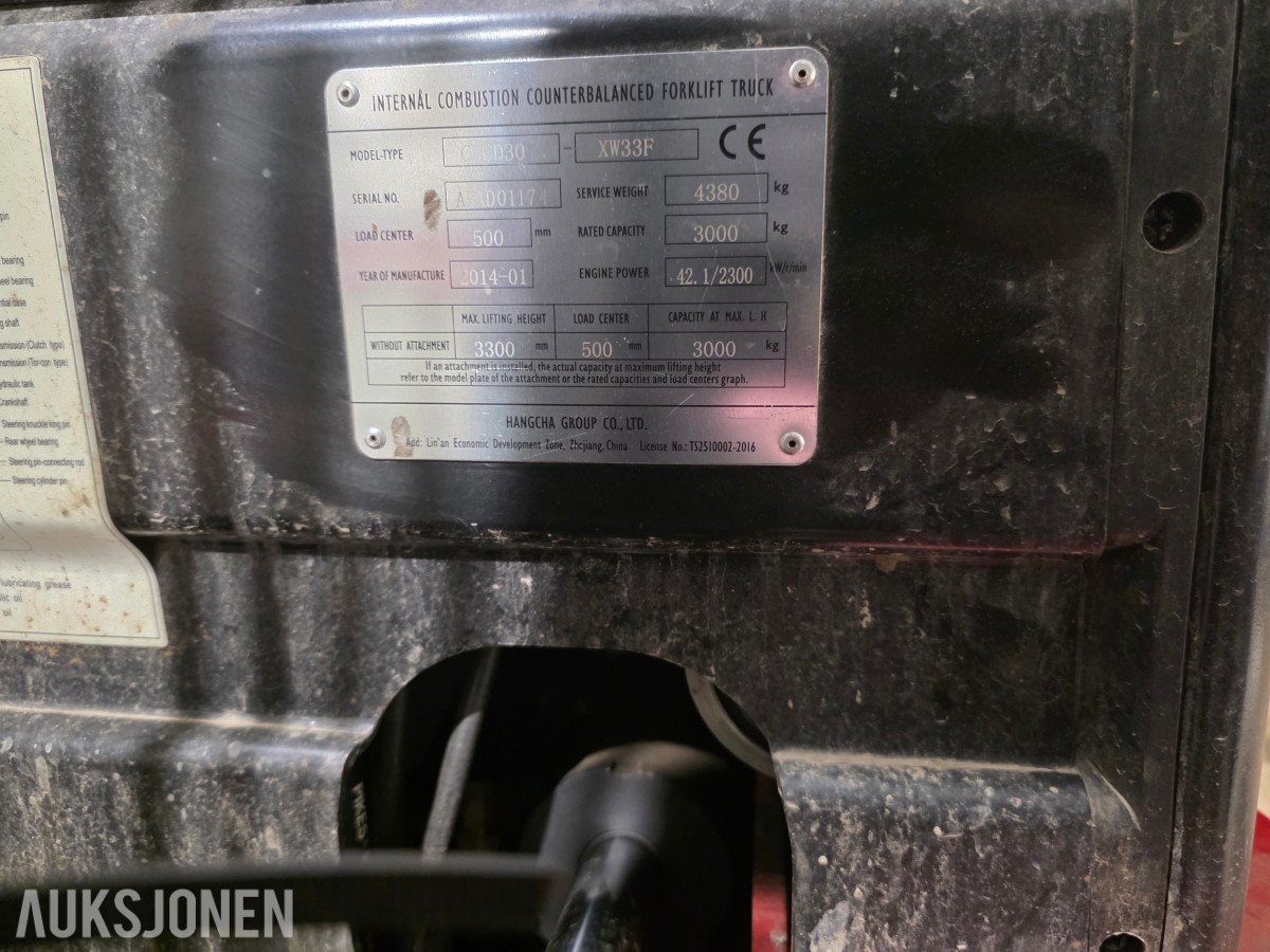 2014 Hangcha CPCD30 dieseltruck 3 tonn kun 1072 timer