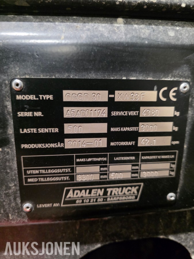 2014 Hangcha CPCD30 dieseltruck 3 tonn kun 1072 timer