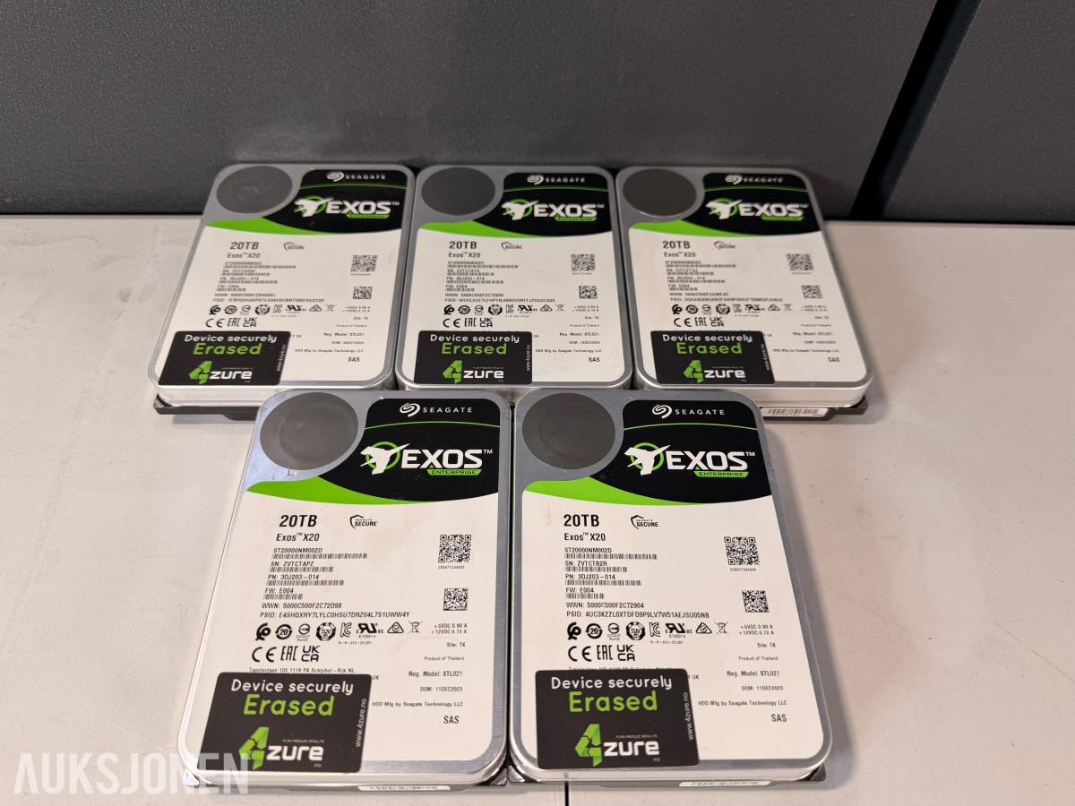 5 stk Seagate Exos X20 20TB SAS harddisker