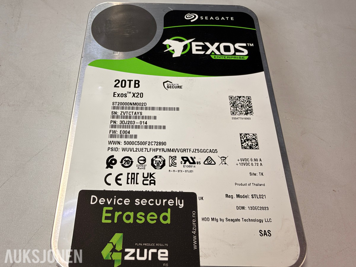5 stk Seagate Exos X20 20TB SAS harddisker