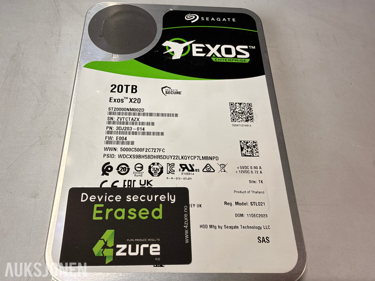 5 stk Seagate Exos X20 20TB SAS harddisker
