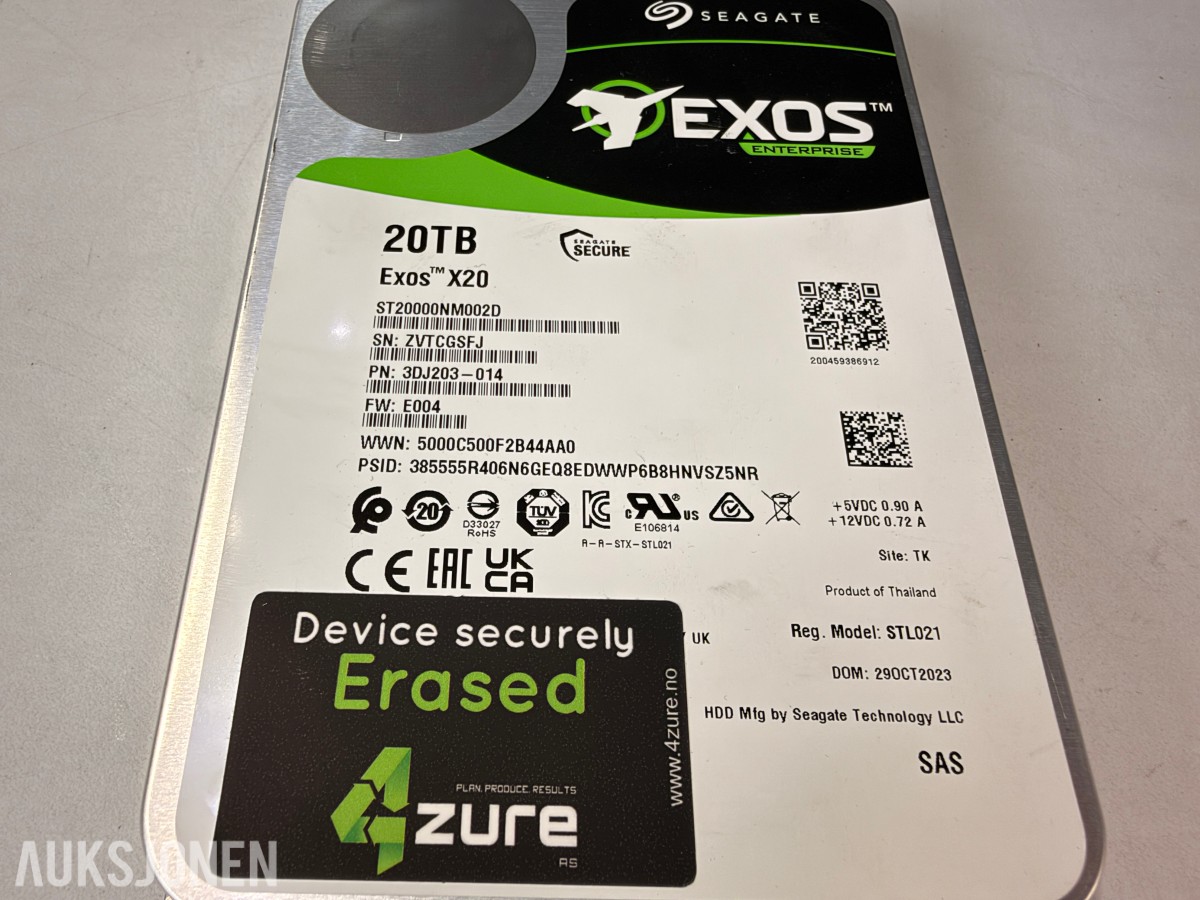 5 stk Seagate Exos X20 20TB SAS harddisker