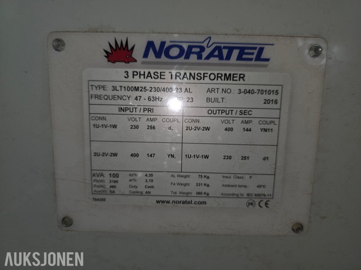 2016 Noratel transformator 3LT100M25-230/400-23