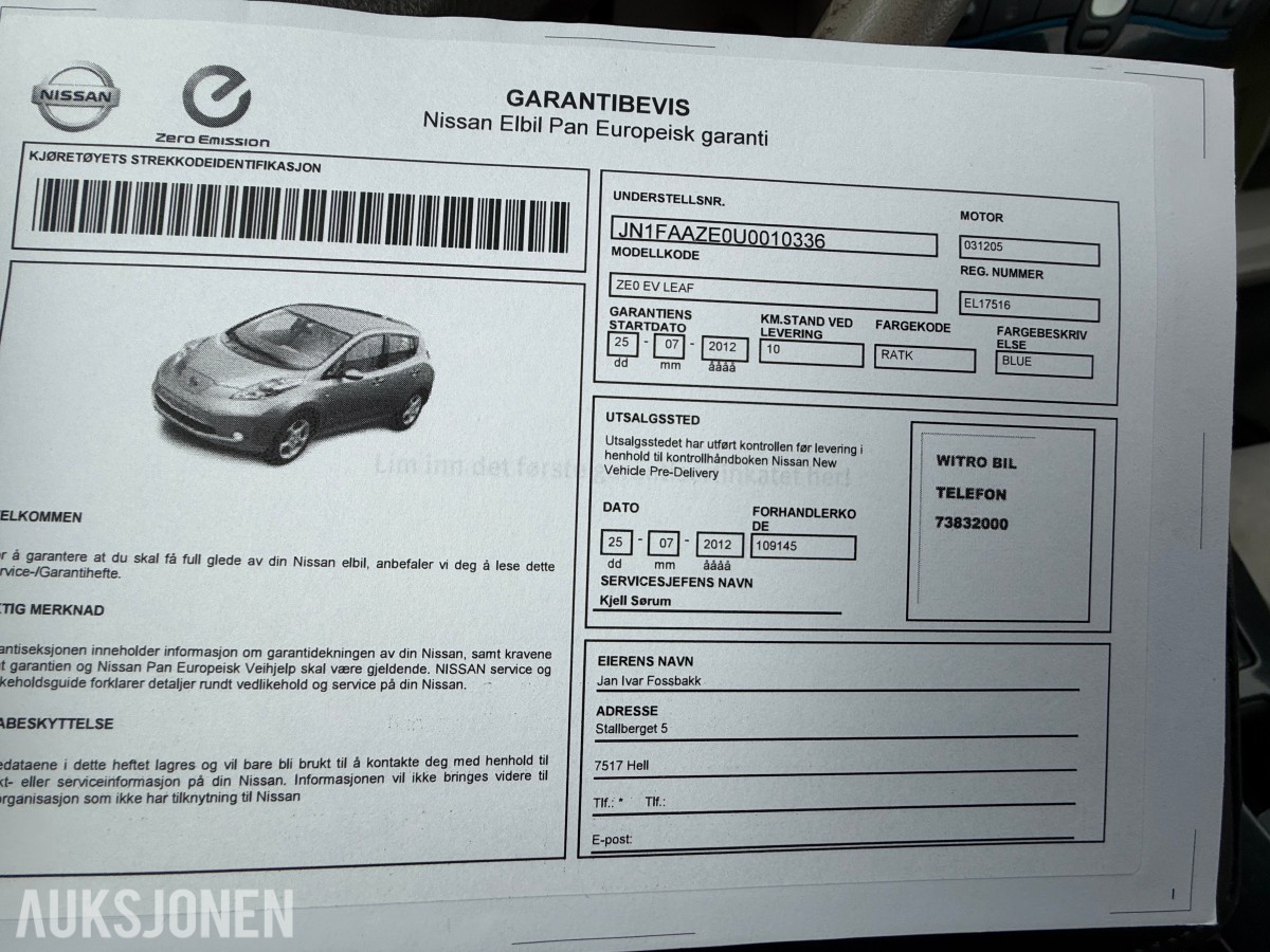 2012 Nissan LEAF / Ryggekamera