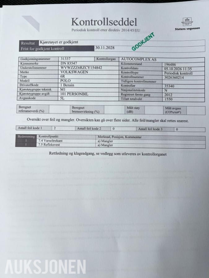 2012 Volkswagen POLO 1.2 MPI EU-OK 11.28 NYTT REGISTERKJEDE