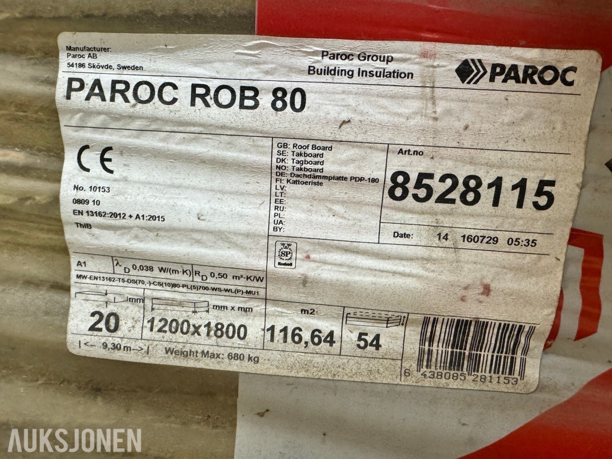 2 paller Paroc ROB80 isolasjon 20x1200x1800 mm