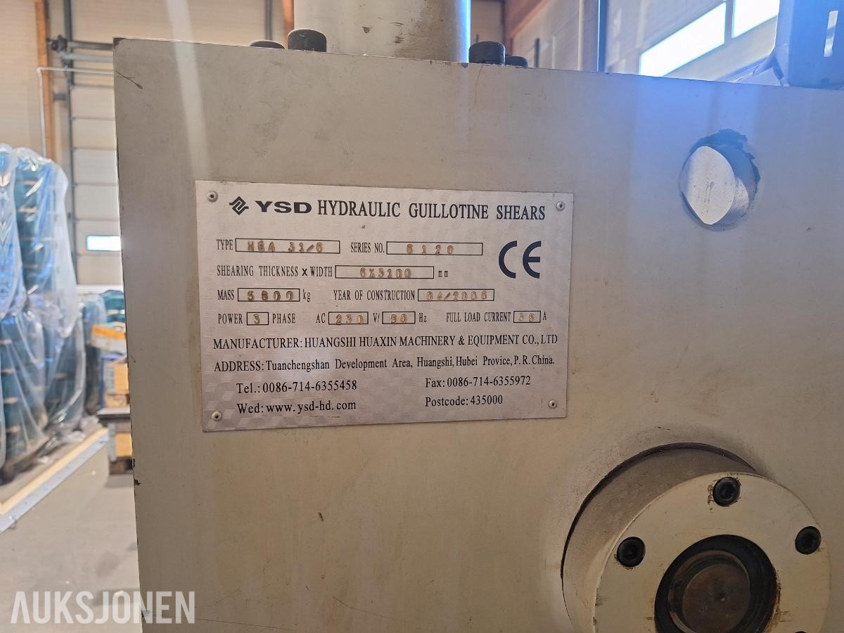 Hydraulisk Plate saks YSD Model HAG 31/6. År 2020