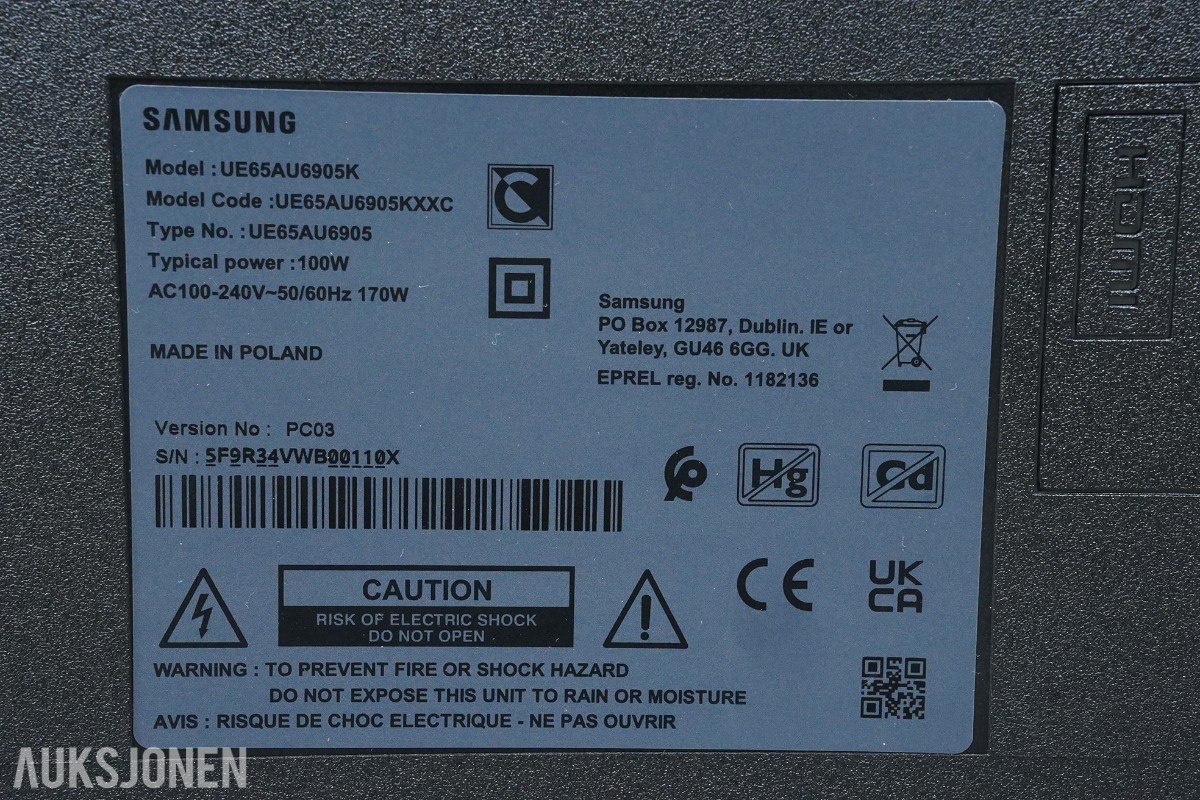 2022 Samsung AU6905 65 tommer 4K UHD Smart TV