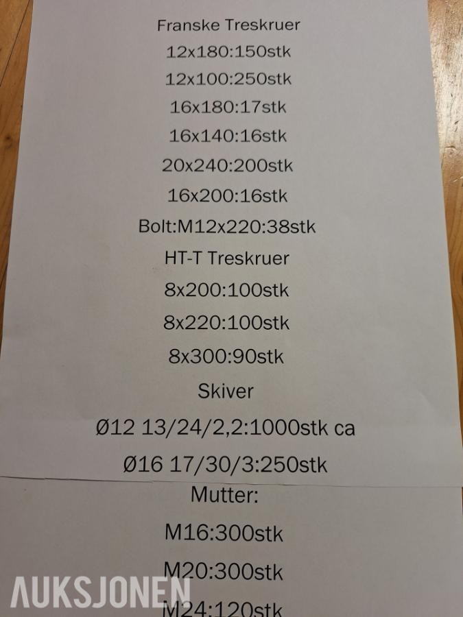 Diverse skruer/bolter/Muttere/Skiver