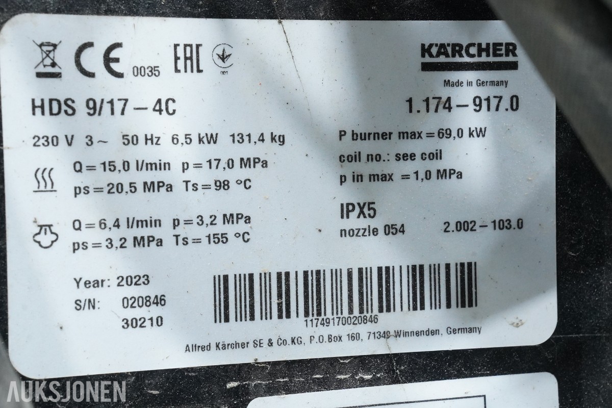 2023 Kärcher HDS 9/17-4 C varmtvannsvasker 170 bar