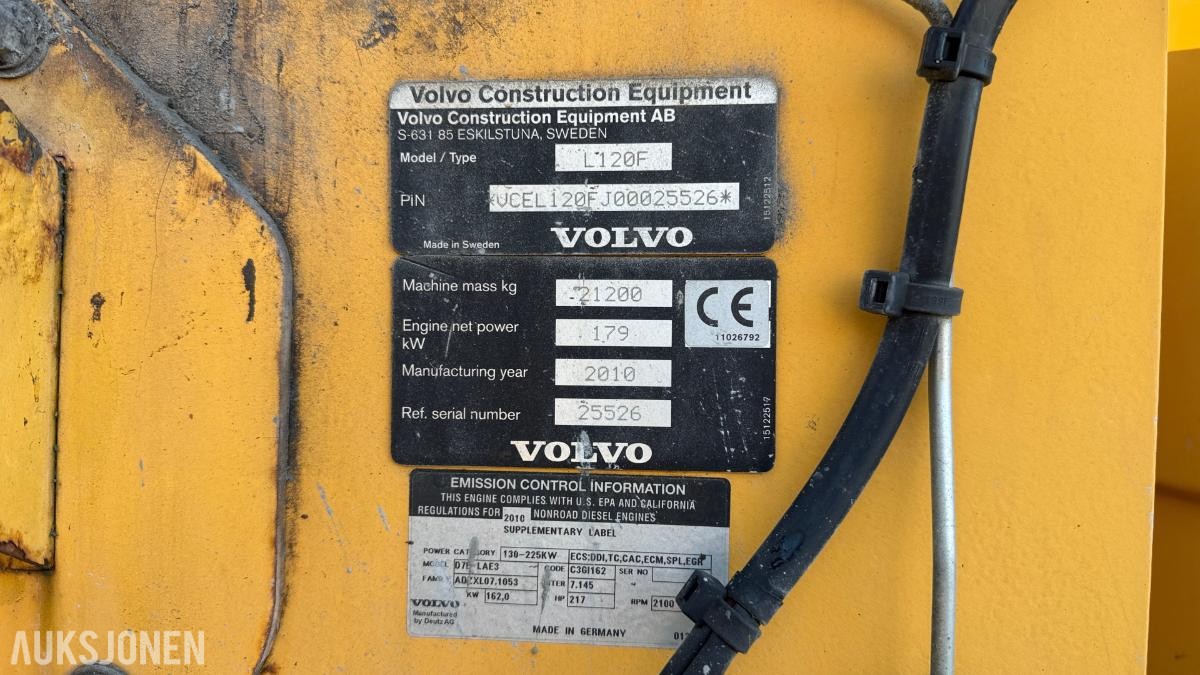 2010 Volvo 120F hjullaster 15515t m/ vekt
