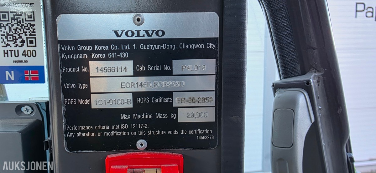 2015 Volvo ECR145DL Jernbane Maskin – 4 586 timer