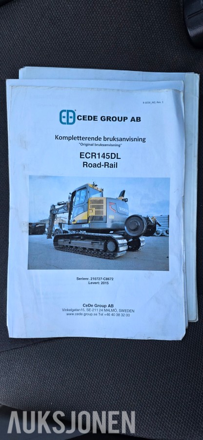 2015 Volvo ECR145DL Jernbane Maskin – 4 586 timer