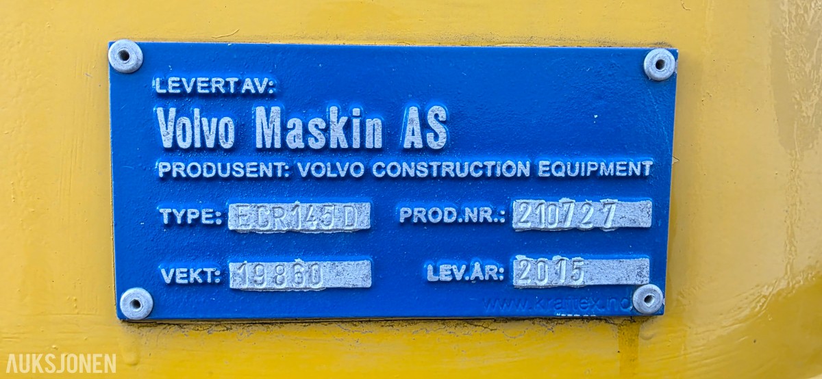 2015 Volvo ECR145DL Jernbane Maskin – 4 586 timer