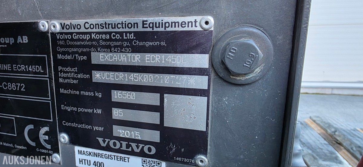 2015 Volvo ECR145DL Jernbane Maskin – 4 586 timer