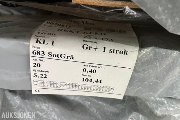 Rekt Kledning, 22x173, Grunnet + 1 strøk, sotgrå - 104 meter