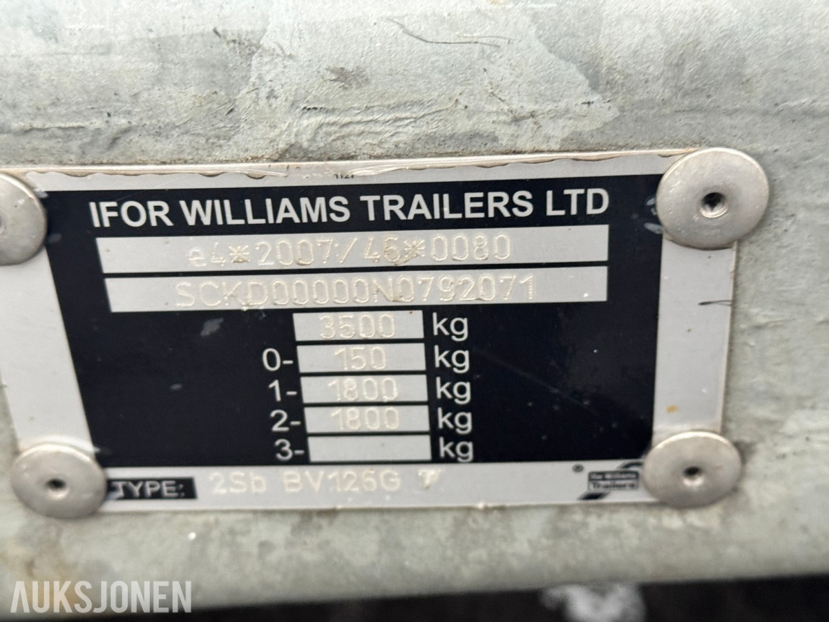 2022 Ifor Williams BV126G Skaphenger - 2390kg nyttelast 